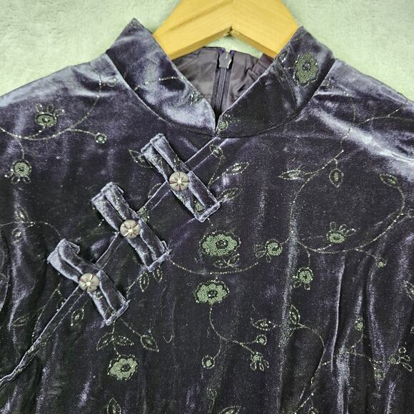 Vintage Velvet Floral Maxi Dress 9/10 Purple Fairy Goth Whimsigoth Dawn Joy Y2K - Picture 4 of 16